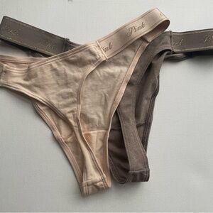 2 PINK Victoria's Secret String Thong Panty Sparkle Shimmer Medium NWT